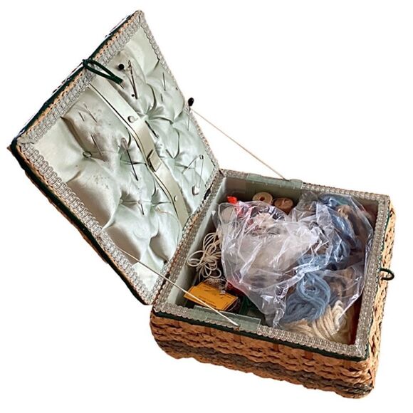 Antique Sewing Basket and Contents - Picture 2 of 10